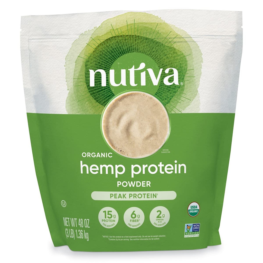 Nutiva Orgánica de cáñamo de cáñamo crudo presidida Proteína de pico, Proteína de pico, 3 libras, USDA Orgánica, No GMO, entera 30 Aprobada, Vegan, Libre de gluten " Keto, Proteína vegetal con ácidos esenciales aminoácidos