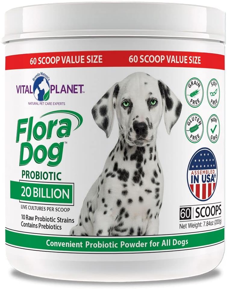 Planeta Vital - Flora Dog Probiotic Powder Suplemento con 20 culturas de billón y 10 Strains, High Potency Immune y Digestive Support Probiotics for Dogs, 7.84 oz., 222 Grams, 60 Servings