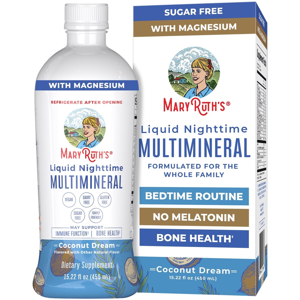 MaryRuth Organics Liquid Nighttime Multimineral Silencio No Melatonin Silencio Bedtime Routine Silencio Magnesium Citrate ← Calcium ← Zinc ← Vitamin D3 vidas Disponible en 4 Sabor - Vegan Silencio Sugar Gratis Silencio Gluten Gratis Silencio 15.22 Oz