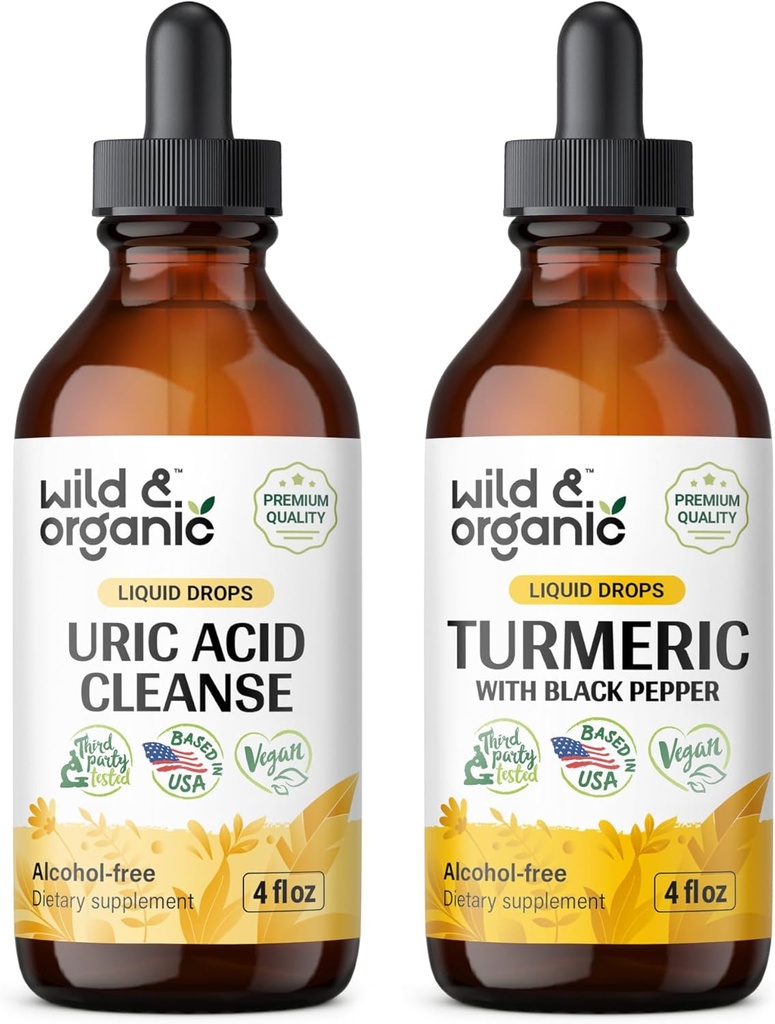 Wild &amp; Organic Uric Acid Cleanse Tincture 4 fl oz &amp; Turmeric Tincture 4 fl oz