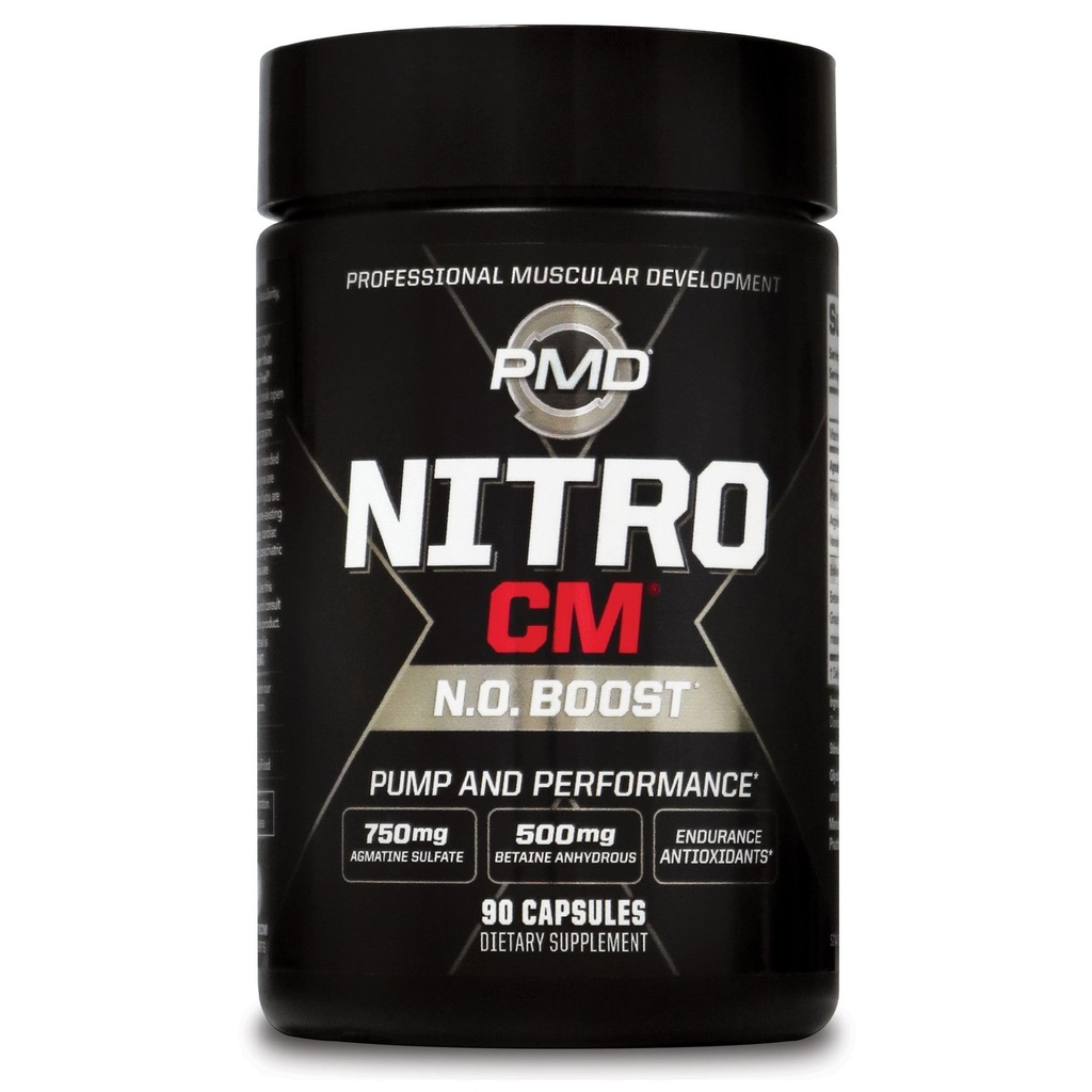 PMD Sports Nitro cm - óxido nítrico con Agmatine Pre Workout Suplemento - Crecimiento muscular Pre Workout con L Arginine - Endurance Boost for Hardcore Ejercicio, Formación y Bodybuilding - 90 cápsulas