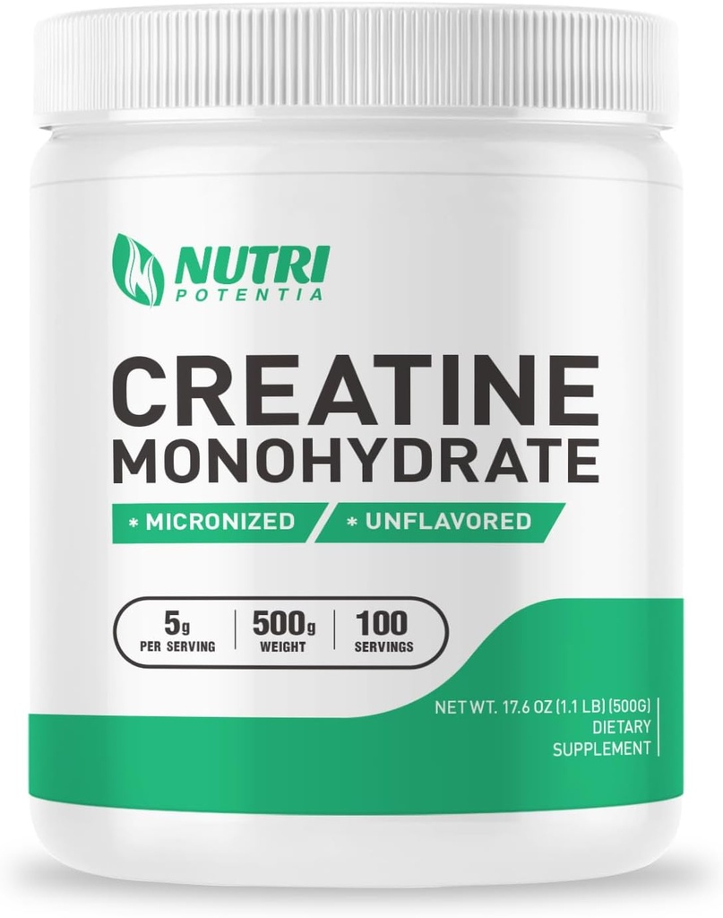 Creatine Monohydrate Powder 500g, Pure Micronized Creatine Supplements for Men and Women Building Muscle, Pre &amp; Post Workout Supplements, Vegan, Unflavored - 100 Servings (1.1Lb)