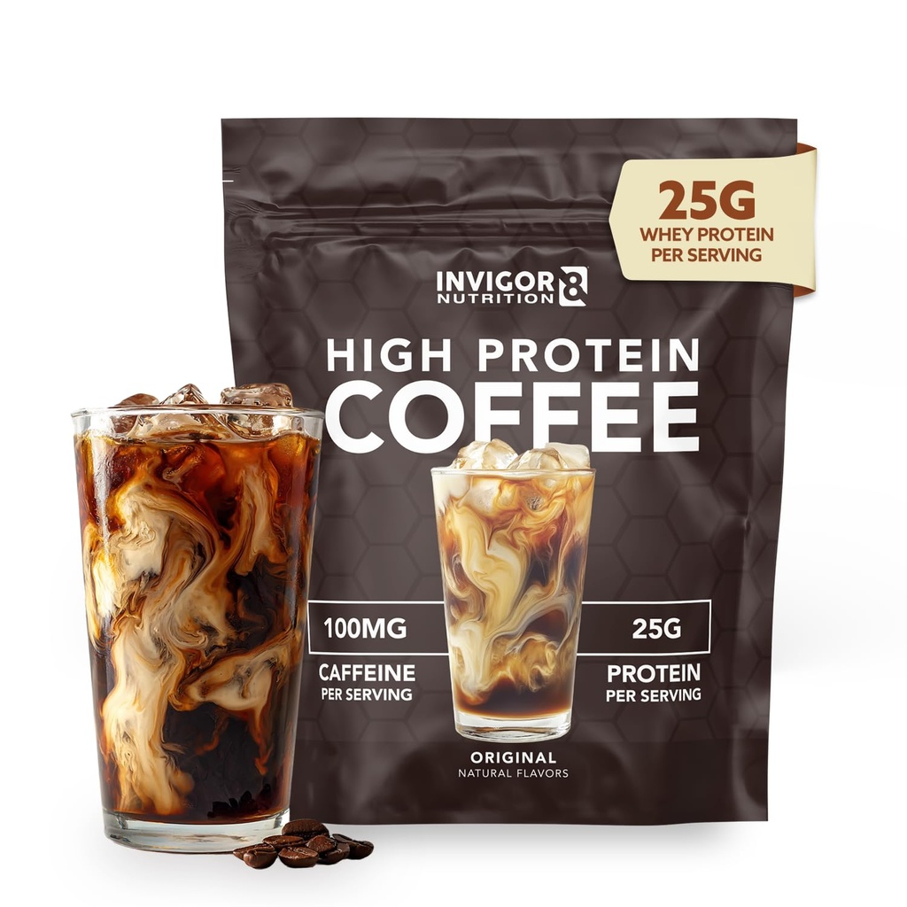 INVIGOR8 High Protein Coffee Powder 25 Grams Whey Isolate100mg Natural Green Tea Caffeine TEN 0 Añadido Sugar Keto Gluten Gratis 99.9% Lactose Free TEN caliente o Iced15 Servindo 15 Servings (17 OZ, Original)