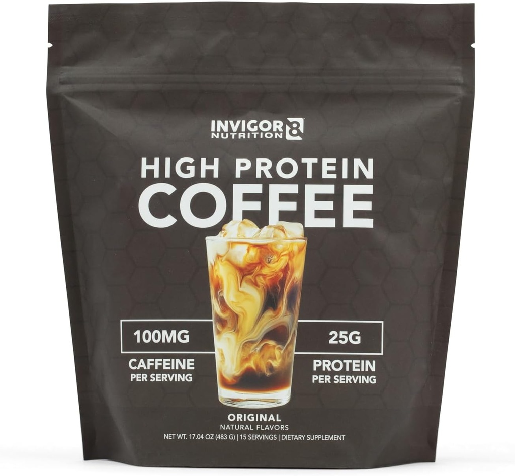 INVIGOR8 High Protein Coffee Powder 25 Grams Whey Isolate100mg Natural Green Tea Caffeine TEN 0 Añadido Sugar Keto Gluten Gratis 99.9% Lactose Free TEN caliente o Iced15 Servindo 15 Servings (17 OZ, Original)