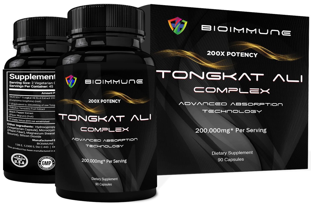 Longjack Tongkat Ali Extract Capsules 200x Strength ← Igual a 200.000 mg  durable Muscle Mass Strength, Drive, Performance