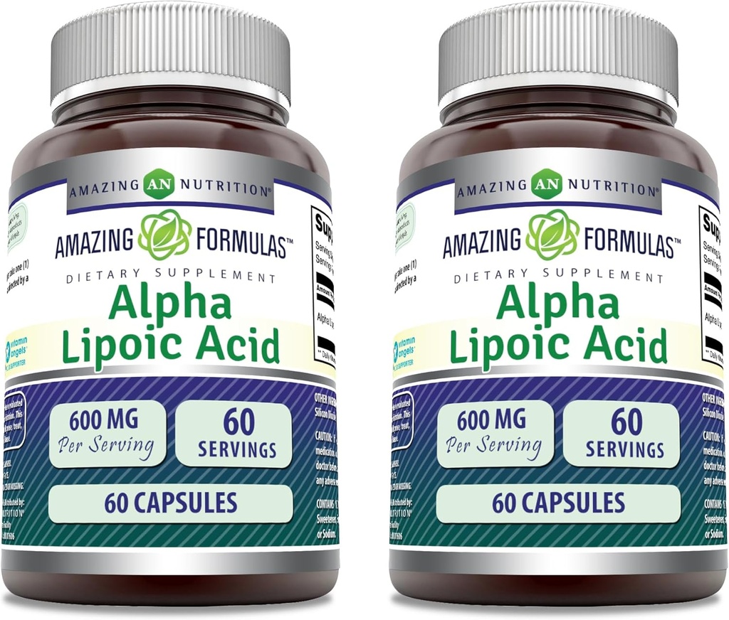 Fórmulas increíbles Ácido Lipoico alfa TENIDO 600 Mg Por Servir Suplemento TENIDO Capsules TENIDO NO-OMG TENIDO Gluten Free TEN Made in USA (60 TENIDO 2 Pack)