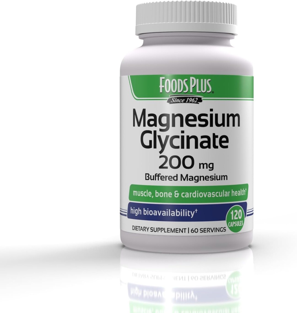 Magnesio Glycinate 200 mg por Serving, Muscle y Salud Cardiovascular, Magnesio Buffered, Salud y Metabolismo Nutriente, Alta Biodisponibilidad, 60 Servimientos