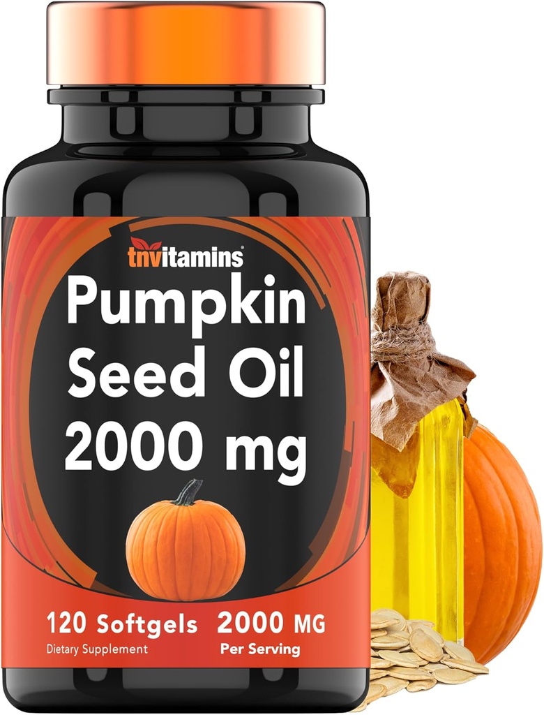 tnvitaminas Pumpkin Seed Oil - 2000 mg Por Serving x 120 Softgels tóxico Pumpkin Seed Oil Extract Suplemento para el crecimiento del cabello y el control de la vejiga*