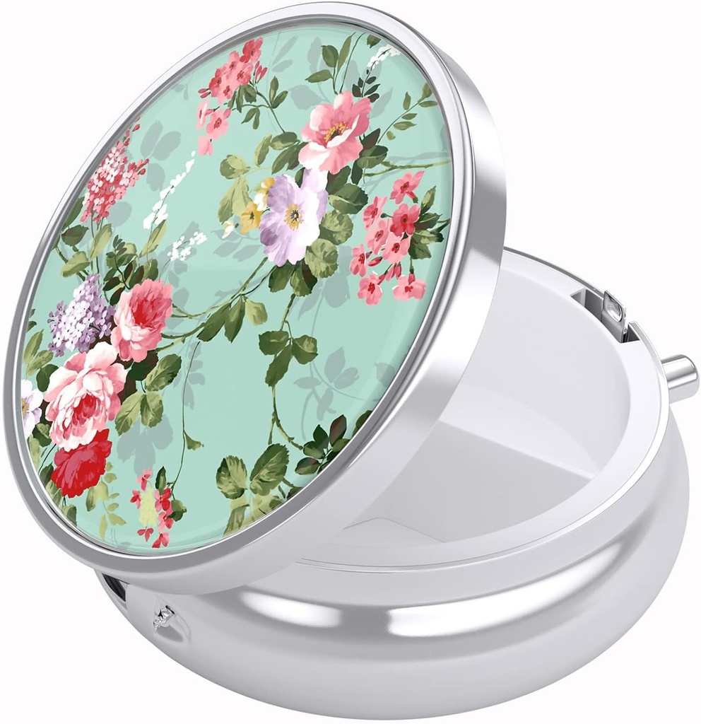 Nipichsha Pill Box, Small Pill Case for Purse & Pocket, Cute Travel Medicine Organizer, Portable Medicine Container Holder to Hold Vitamins, Medication, Fish Oil &amp; Supplement, Graceful Peony
