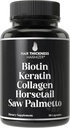 Biotina (5000mcg), Keratina, Collagen, Horsetail, Saw Palmetto – 5-in-1 Suplemento de Crecimiento del Pelo " Vitaminas para Hombres Mujer, DHT Blocker Capsules for Thinning - Crecimiento del Pelo Vitaminas