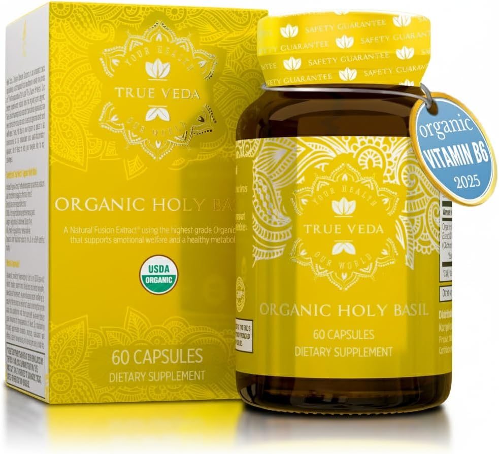 Capsulas de Basil Santo - USDA Vitamina Orgánica B6 Capsules ← High Strength Vitamin B6 y 2.5% Ácido ursolico Silencio Tulsi Santa Basil Cuevas ← Santo Basil Extracto 15:1 Silencio Suplemento Herbal
