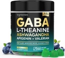 GABA L-Theanine Gummies, Sugar-Free Calm Gummies with L-Theanine, Ashwagandha,Valerian Root,Magnesium TEN Support Sleep,Stress Relief & Relaxation ← Suplemento GABA para Adult- Blueberry Flavor