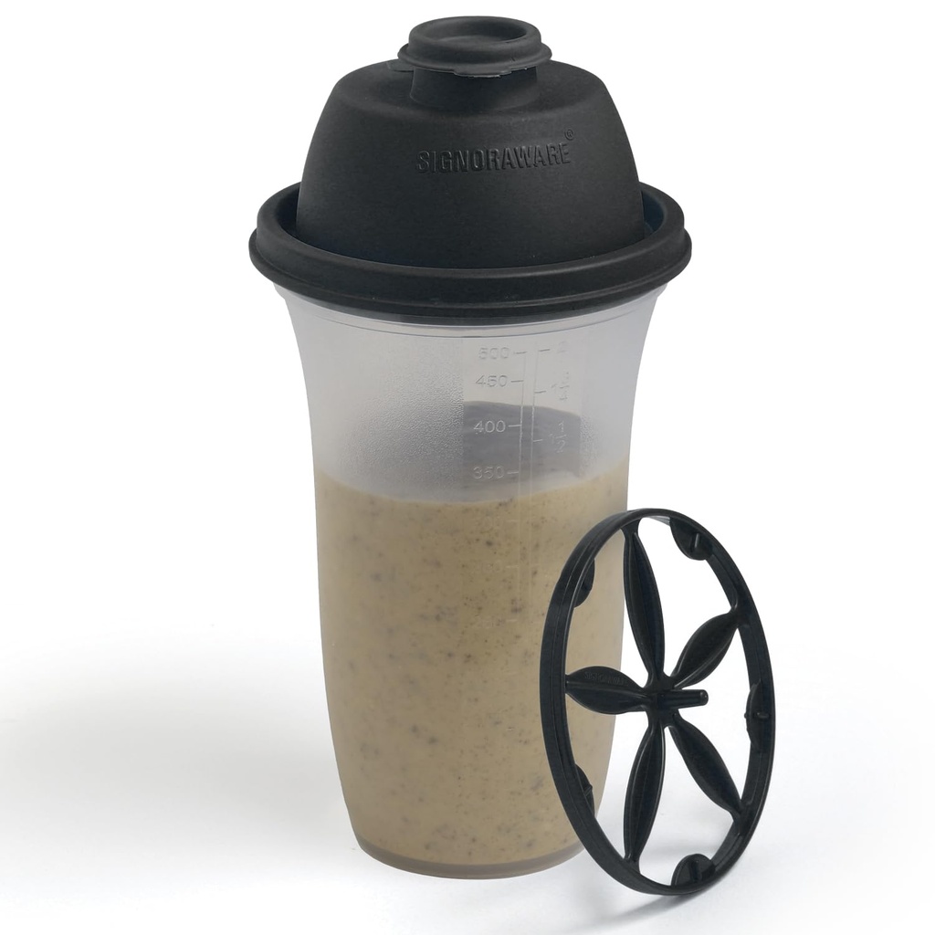 SIGNORA WARE Shaker Bottles | 17-Ounce Plastic Protein Shake Bottle for Meal Replacement Shakes & Smoothies, Beverages, Mixing Salad Dressing & Sauces, Margarita, & More