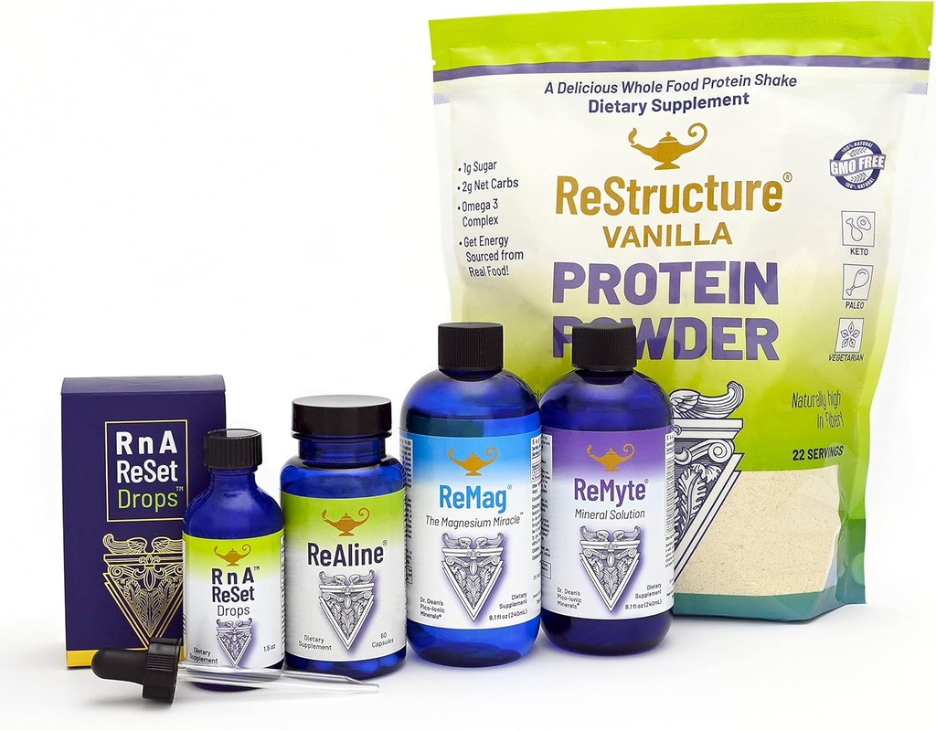 RnA ReSet - Total Body Reset, Dietary Supplement Protocol, Magnesium, Electrolytes, Vitamina B, Vanilla Protein Powder, Wellness and Longevity - por el Dr. Carolyn Dean