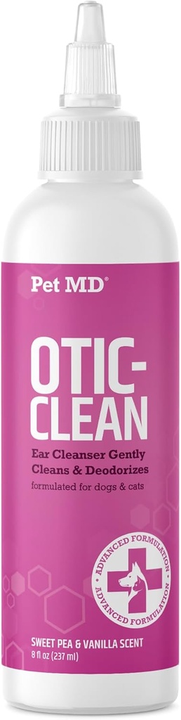 Pet MD Otic Clean Dog Ear Cleaner for Cats and Dogs - Efectivo contra las infecciones, picazón y control Odor - 8 oz
