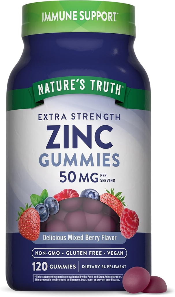 La verdad de la naturaleza Zinc Gummies for Adults ← 50mg tención 120 Conde fort Vegan, Non-GMO &amp; Gluten Suplemento gratuito ← Mixed Berry Flavor