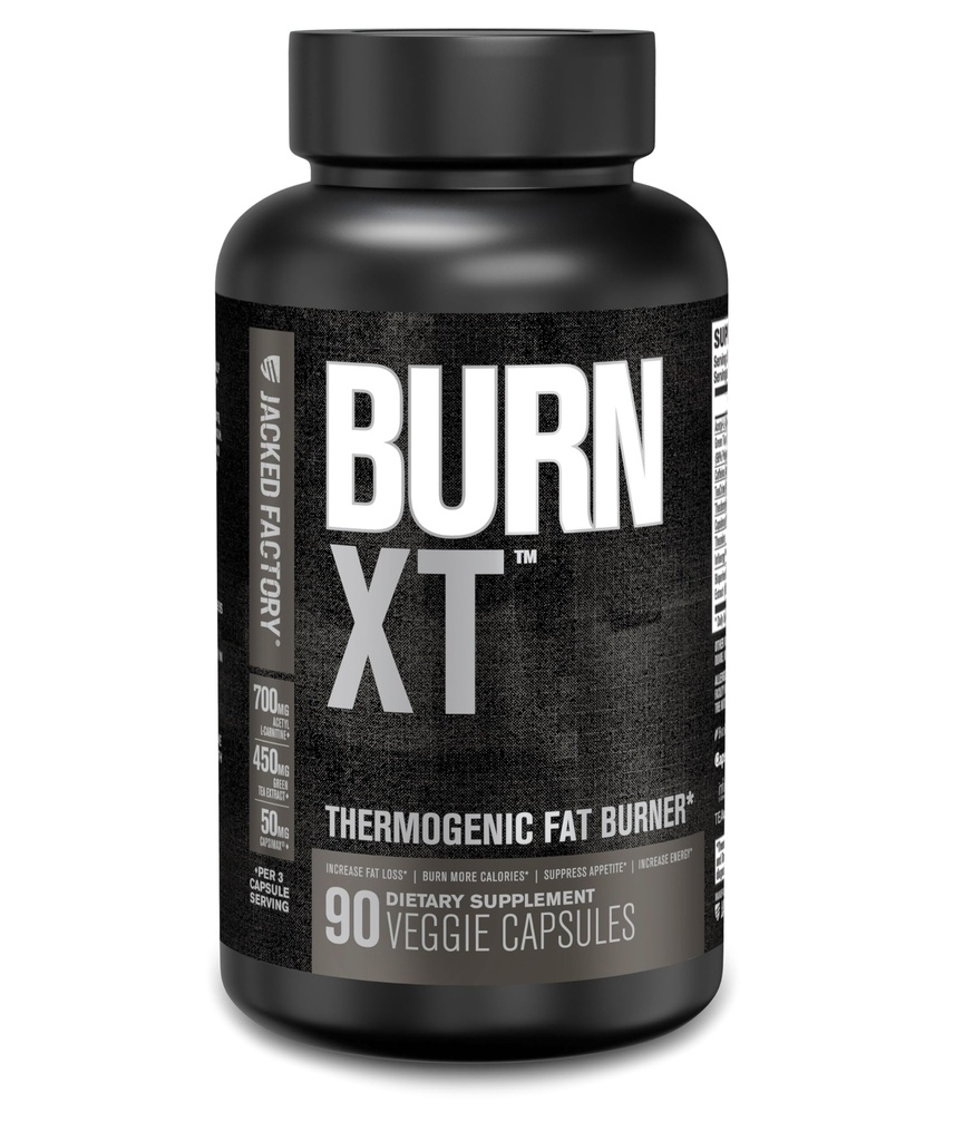 Jacked Factory Burn XT Black Thermogenic Fat Burner - Weight Loss Supplement, Appetite Suppressant, Nootropic Energy Booster | TeaCrine, Acetyl L-Carnitine, Green Tea Extract - 90 Veg Diet Pills