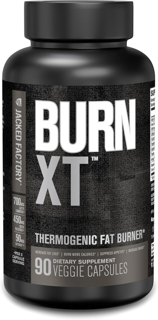 Jacked Factory Burn XT Black Thermogenic Fat Burner - Weight Loss Supplement, Appetite Suppressant, Nootropic Energy Booster ← TeaCrine, Acetyl L-Carnitine, Green Tea Extract - 90 Veg Diet Pills