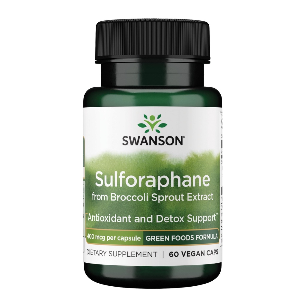 Swanson Sulforaphane - Broccoli Sprout Extract Supporting Cellular, GI Tract, and Liver Health - Natural Supplement Standardized to 0.4% Sulforaphane - (60 Veggie Capsules, 400mcg Cada uno)