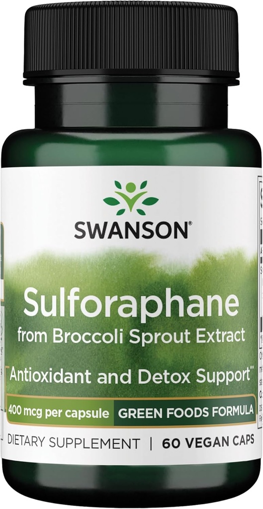 Swanson Sulforaphane - Broccoli Sprout Extract Supporting Cellular, GI Tract, and Liver Health - Natural Supplement Standardized to 0.4% Sulforaphane - (60 Veggie Capsules, 400mcg Cada uno)