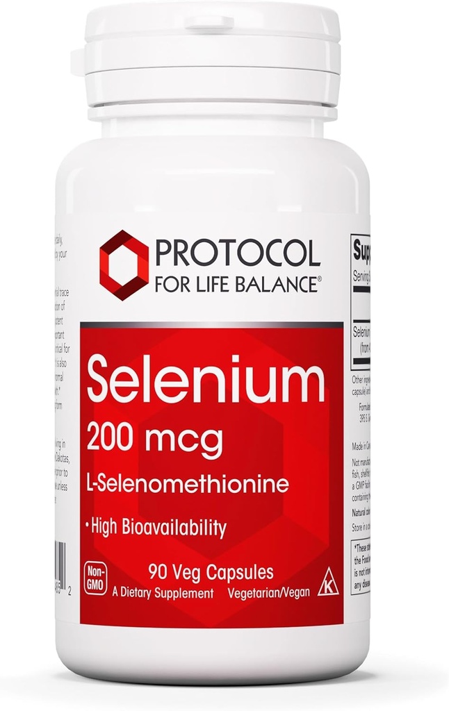 Protocolo Selenium 200mcg - Apoyo inmunitario, Tiroides &amp; Salud de la próstata* - Suplementos de selenio - Vegetariano, Kosher " Halal - 90 cápsulas de veg