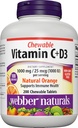 Webber Naturals Vitamina C+D3, 200 Tablas de naranja Chewable, 1000 mg de Vitamina C con 1000 UI de Vitamina D3 Por Servir, Huesos, Dientes, Apoyo Inmunitario y Antioxidante, No GMO, Dairy &amp; Gluten Free
