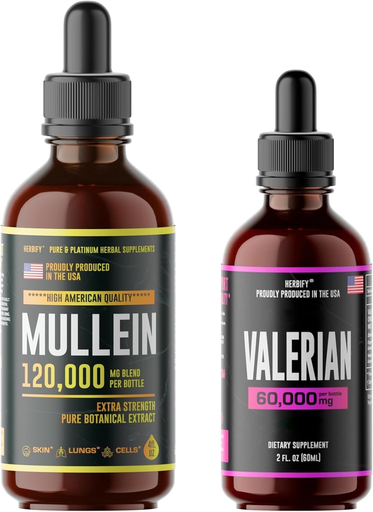 HERBIFY Bundle - Mullein Leaf Extract & Valerian Root Tincture - Respiratory Support & Nervous System Support