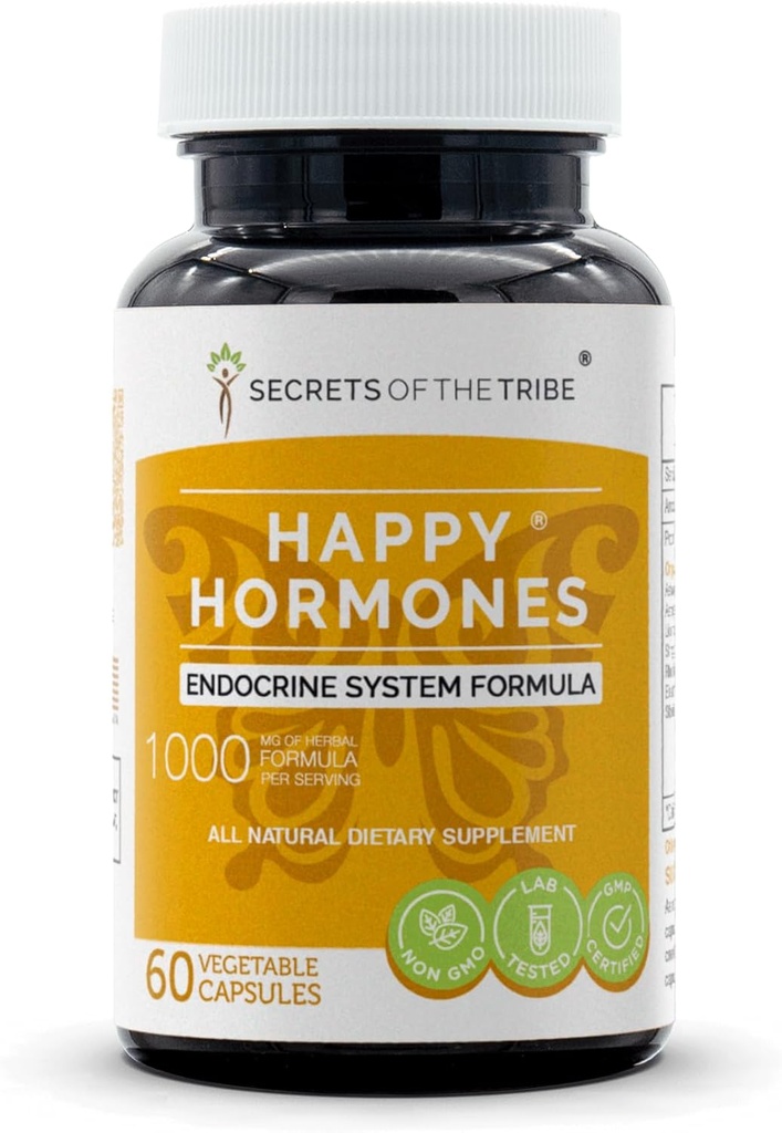 Secretos de la Tribu - Happy Hormones, Endocrine System Formula, Herbal Supplement Blend (60 Capsules)