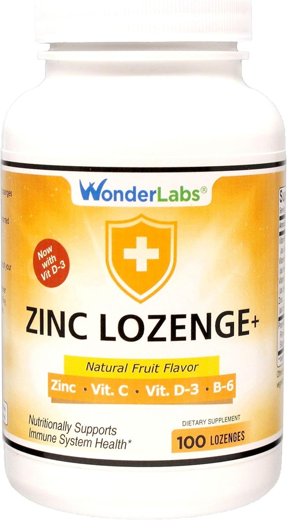 Wonder Laboratories Zinc Lozenges with Vitamin C - Fruit Flavored, Healthy Immune Support Lozenges with 25mg of Zinc Supplement Por Lozenge + 30mg of Vitamin C - 100 Lozenges
