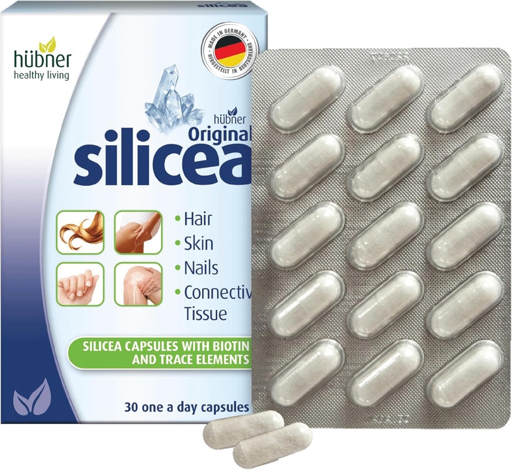 Hübner Original Silicea Gel One a Day Capsules for Hair, Skin, Nails, and Connective Tissue, Pure Colloidal Silica Gel Formula, No Additives or Preservatives, 30 Servings