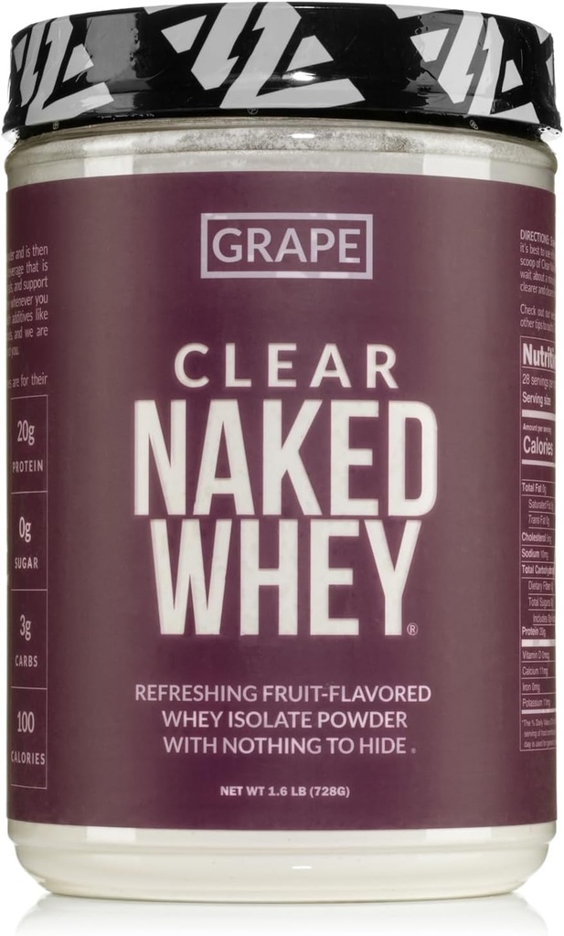Nutrición NAKED Clear Desnudo Isolate Protein Powder, Grape Flavor, Iso Protein Powder, No Gmos O Sweeteners artificiales, Gluten-Free, Soy-Free - 28 Servimientos