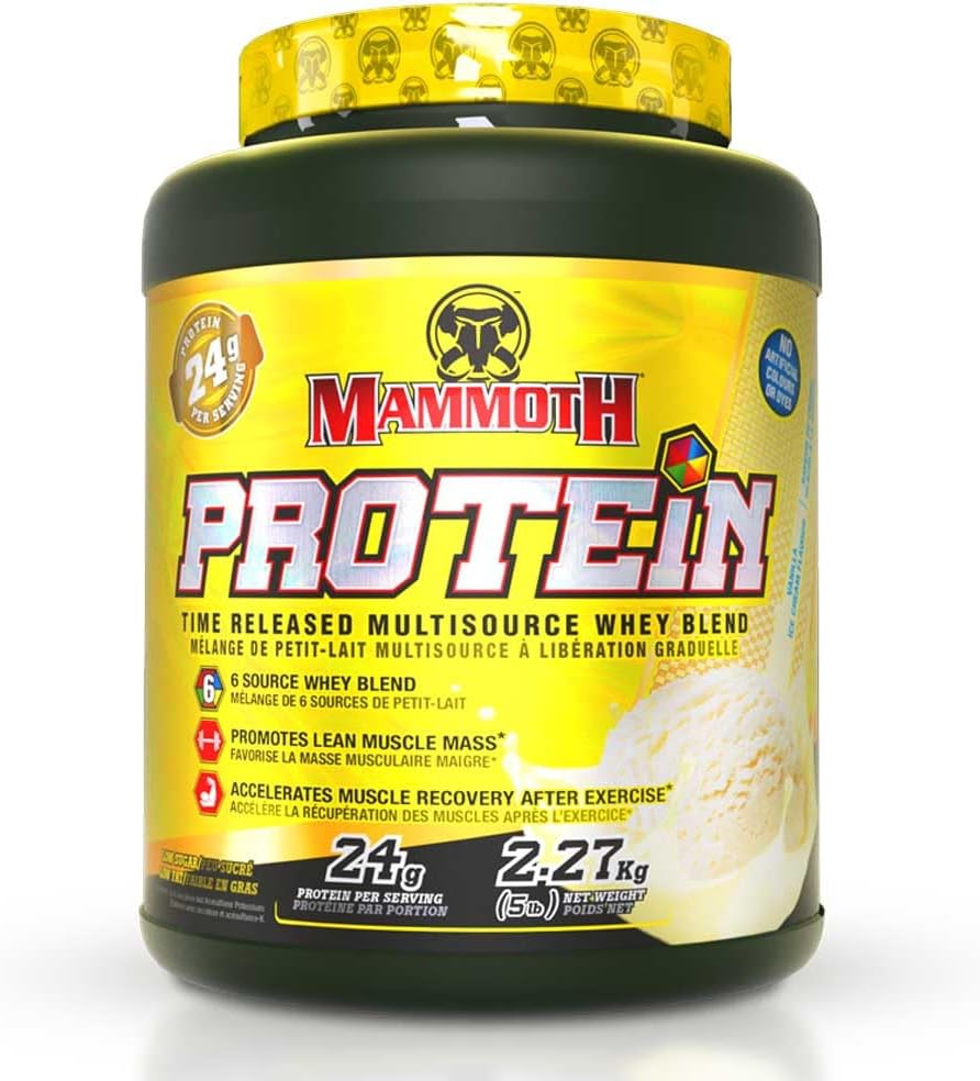 MAMMOTH PROTEIN POWDER, HIGH PROTEIN SHAKE, SUPERIOR TIME-RELEASE FORMULA, WHEY PROTEIN CONCENTRATE & ISOLATE, HYDROLYZED WHEY &amp; MILK PROTEIN ISOLATE, CASEIN, 6 BIOAVAILABLE DAIRY PROTEIN SOURCES, LOW SUGAR, Vanila