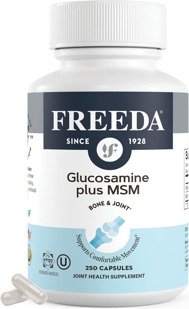 FREEDA Glucosamine MSM – Vegan Joint Flexibility & Mobility Supplement – Vegetarian Glucosamine Without Shellfish – Supports Joint Function – Third-Party Tested – (250 Capsules)