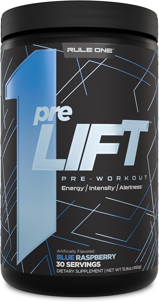 Regla 1 preLIFT Pre-Workout, 6g Citrulline, 3.2g Beta Alanine, 3 Fuentes de Caffeine + 20 Otros para Energía, Alerta, " Resistencia (30 Servimientos, Blue Raspberry)