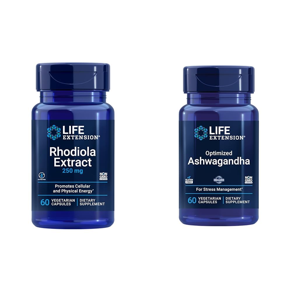 Ampliación de vida Rhodiola y Ashwagandha Extracto Bundle, Rhodiola rosea y ashwagandha Suplementos, 60 cápsulas cada uno