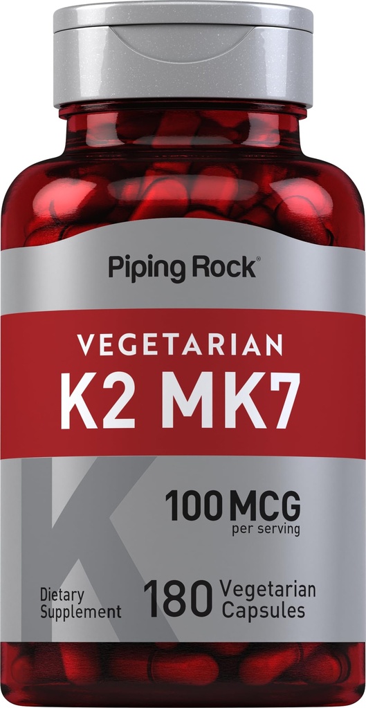 Piping Rock K2 MK7 Vitamin Supplement | 100 mcg | 180 Vegetarian Capsules | Non-GMO, Gluten Free