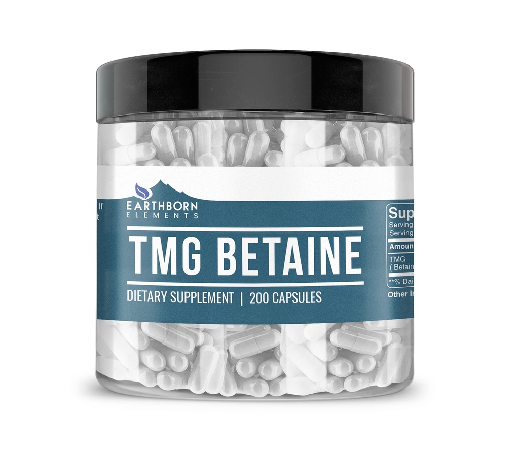 Elementos tercos TMG Betaine Anhydrous Trimetilglycine 200 capsules, Puro " Undiluted, No Additives