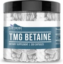 Elementos tercos TMG Betaine Anhydrous Trimetilglycine 200 capsules, Puro " Undiluted, No Additives