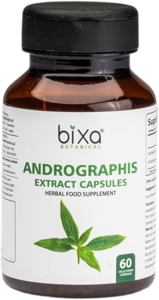 bixa BOTANICAL Ayurvedic Natural Herbal Suplemento Andrographis (Kalmegh) Extracto 20% Andrographolide tención Natural Liver Tonic Silencio for Healthy Immunity (450mg) Veg Capsules 60 Conde (Pack of 1)