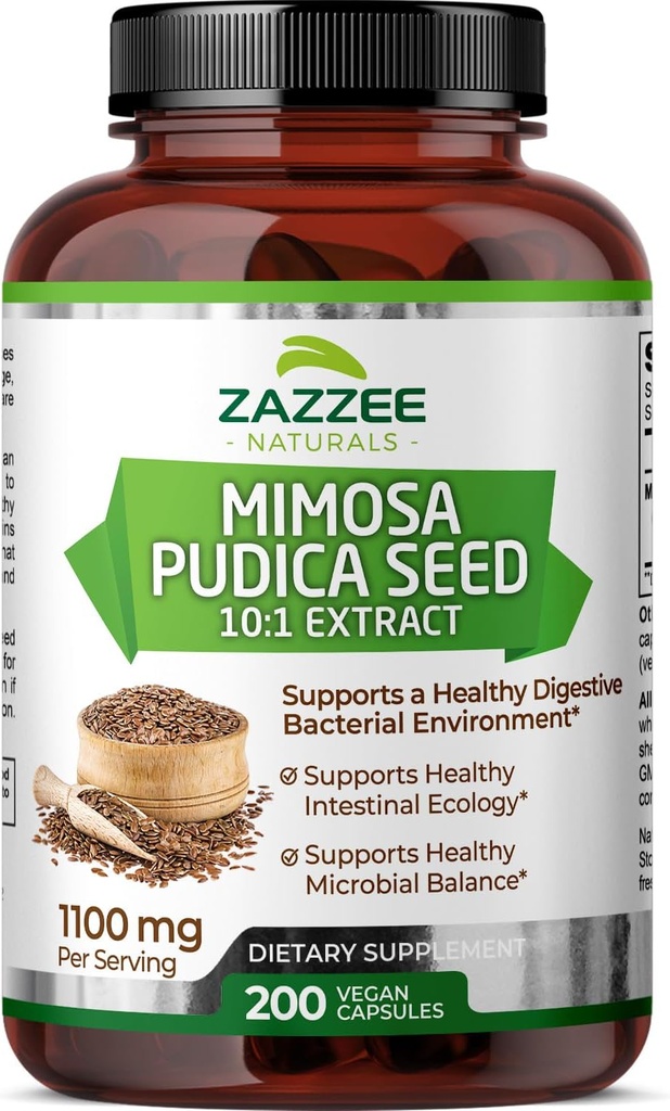 Zazzee Mimosa Pudica Seed 10:1 Extracto, 200 cápsulas vegas, 1100 mg, 3+ mes de suministro, Potente 10:1 Extracto, No GMO y Todo-Natural