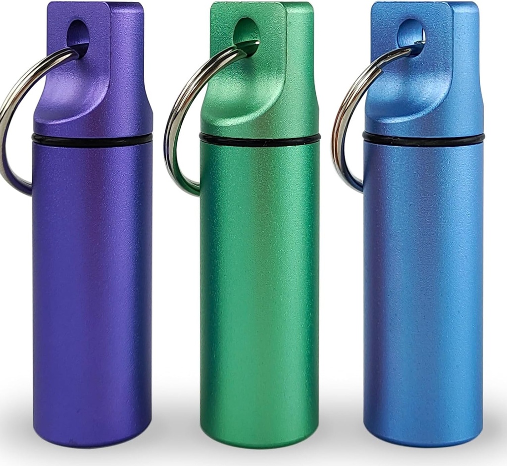 Pequeña caja de organizador de píldoras impermeable de cadena de agua de llavero portaequipadora caja de metal con llavero para camping al aire libre