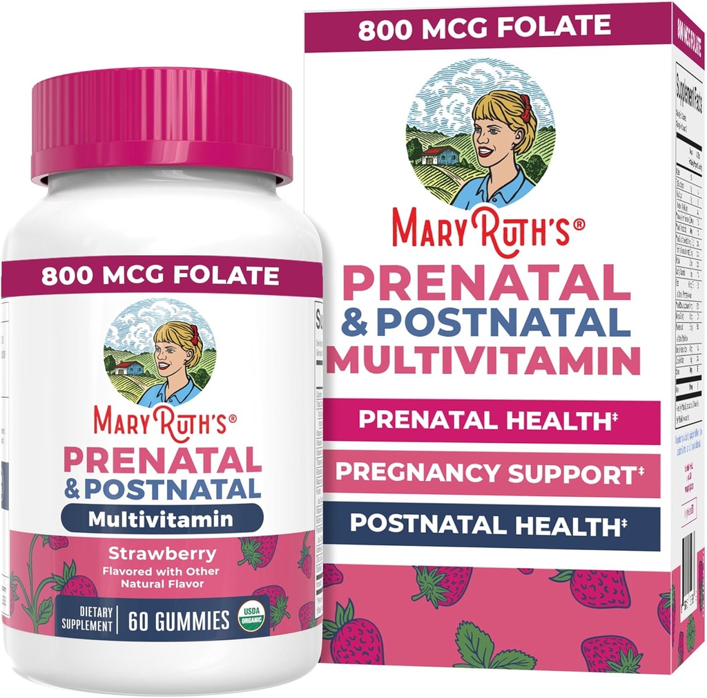 MaryRuth Orgánicas Vitaminas Prenatales para Mujeres TENIDO USDA Orgánicas Gummies Prenatal Vitaminas Postnatales para Mujeres Lactancias Mortalizantes Methylfolate 800 mcg DFE TEN Iodine ANTE Vegan Silencio No MMO Silencio 30 Serviciones