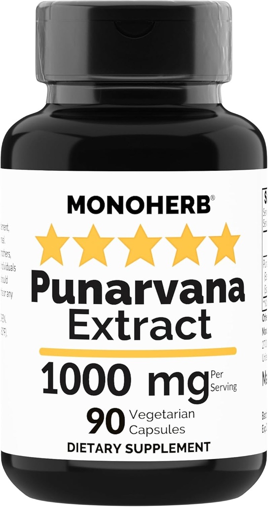 MONOHERB Punarvana 1000 mg - 90 cápsulas vegetarianas - Suplemento Ayurvedic Punarnava - Boerhavia Diffusa