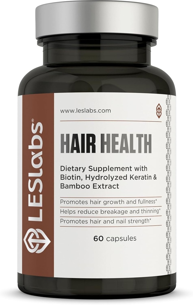 LES Labs Hair Health – Hair Growth & Nails Supplement, Improved Thickness, Strength & Fullness – Keratin, Biotin, Pumpkin Seed & MSM – 60 Capsules