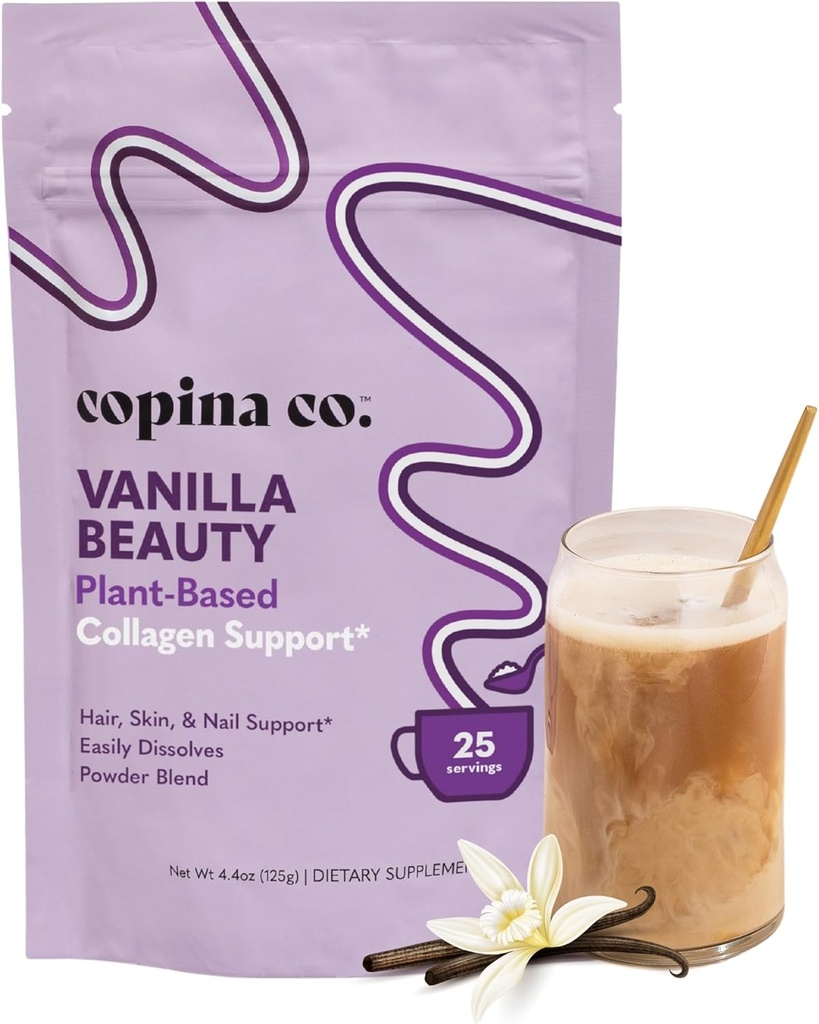 Copina Co. Vanilla Beauty Vegan Collagen Booster Creamer: Plant Based Collagen Support Smoothie Drink Vegan Creamy Blend ← Vanilla Flavor ← 1 Bag - 25 Servings per Bag