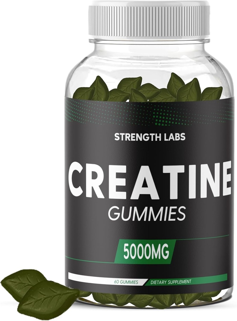 Sugar Free Creatine 5g for Men &amp; Women - Chewable Creatine Monohydrate Gummies Build Size with L-Theanine & Vitamin B12 5000mg Bodybuilding Builder Strength Muscle - Pre-Workout Growth