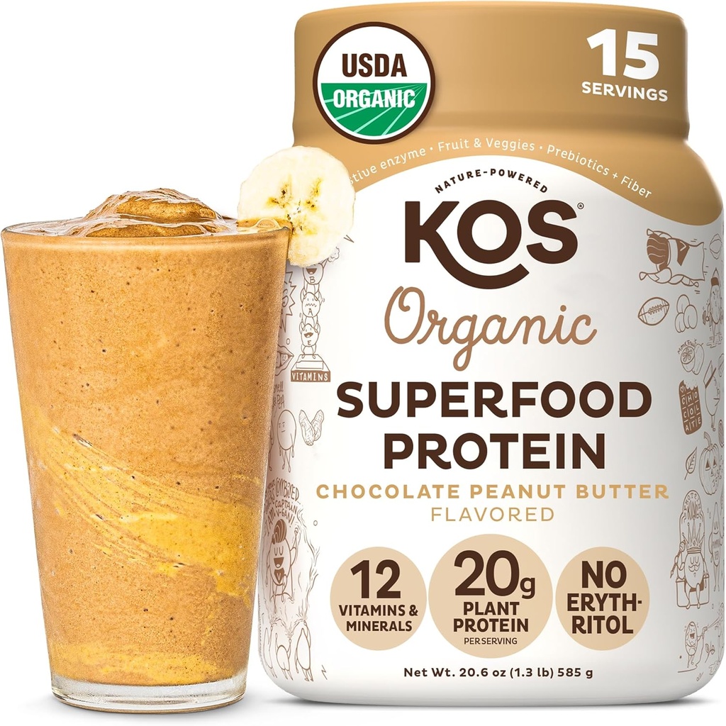 KOS Planta orgánica con base de polvo de proteína, mantequilla de maní de chocolate - Delicious Vegan Protein Powder - Keto Friendly, Gluten Free, Dairy Free &amp; Soy Gratis - 15 Servings