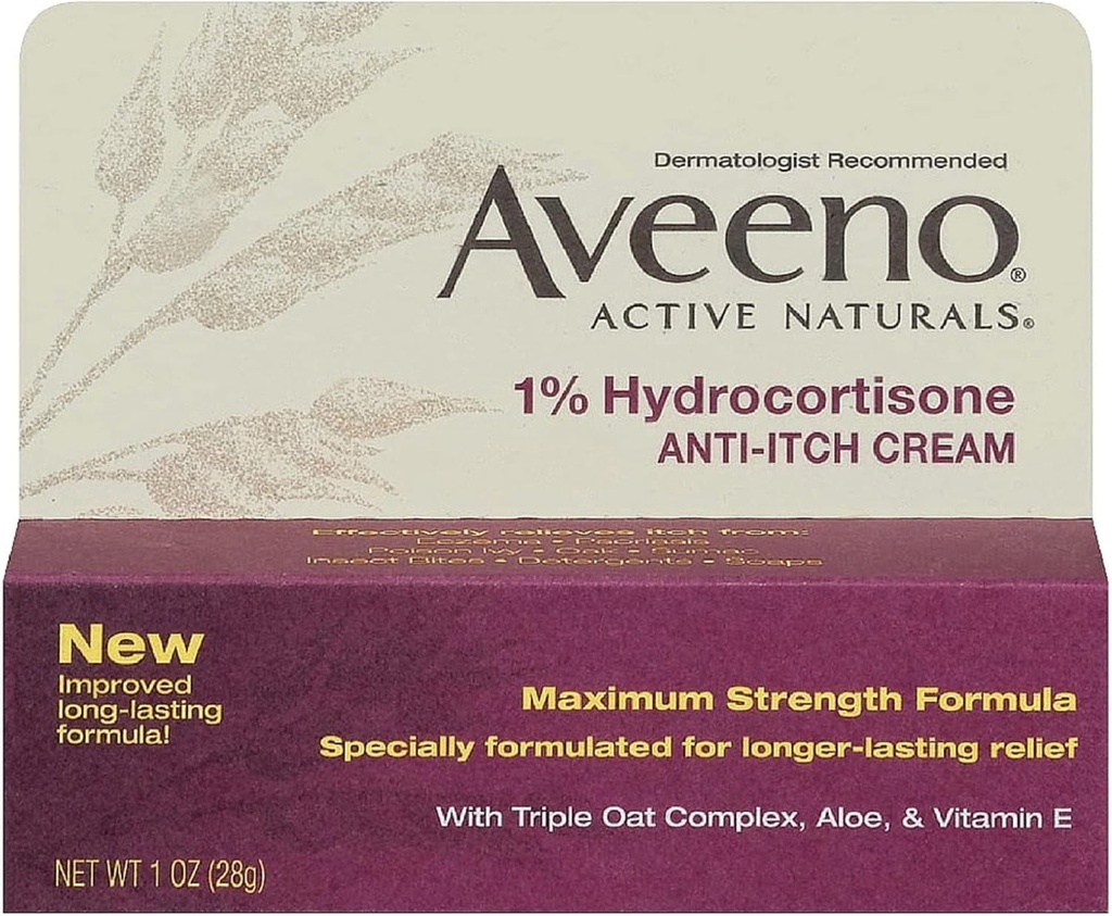 Aveeno 1% Hydrocortisone Anti-Itch Cream, 1 Oz (Pack of 3)