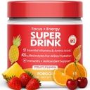 Forgge Healthy Energy Drink Powder Mix - Clean Caffeine + B12, B6, C & D Vitaminas - Sugar Free Energy Drink Powder with Electrolytes, Amino Acids, Antioxidants, Lions Mane - Vegan, Keto-Friendly - 30 SVG, Fruit Punch