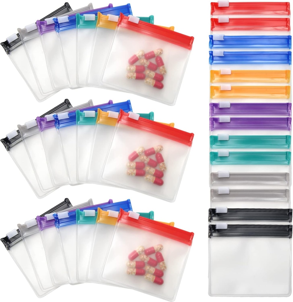 35 Pulseras Pill Pouch Bags Zippered, Anglecai Reusable Pill Pouch for Medicine Bags Portable Self Sealing Travel Medicine Packets with Slide Lock Drug Baggies (35)